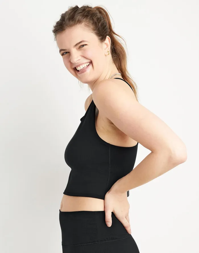 Soft Touch Ribbed Crop Top C Logo Black Women Champion TShirts and Tops
