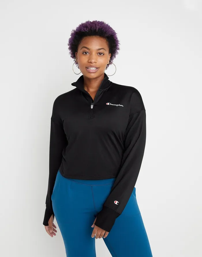Soft Touch Zip Top Classic Script Black Women Champion TShirts and Tops