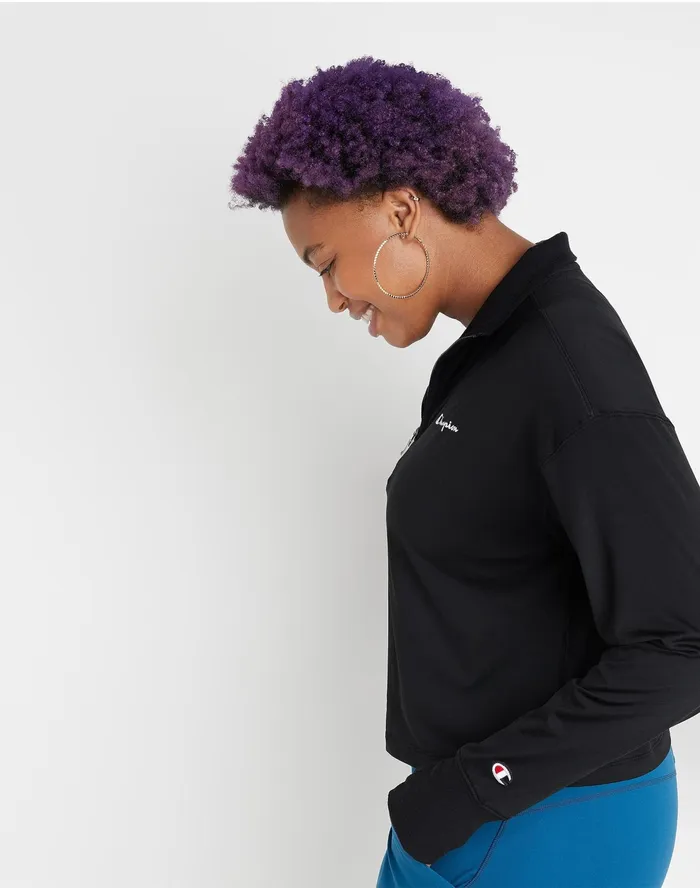 Soft Touch Zip Top Classic Script Black Women Champion TShirts and Tops