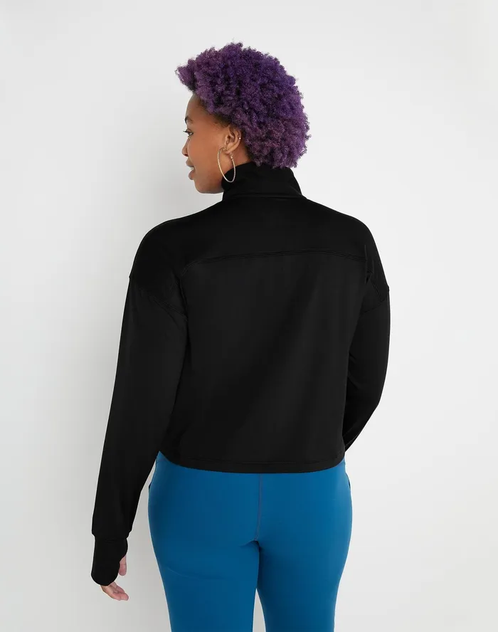 Soft Touch Zip Top Classic Script Black Women Champion TShirts and Tops
