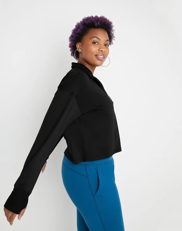 Soft Touch Zip Top Classic Script Black Women Champion TShirts and Tops