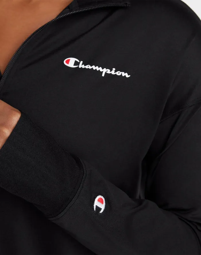 Soft Touch Zip Top Classic Script Black Women Champion TShirts and Tops