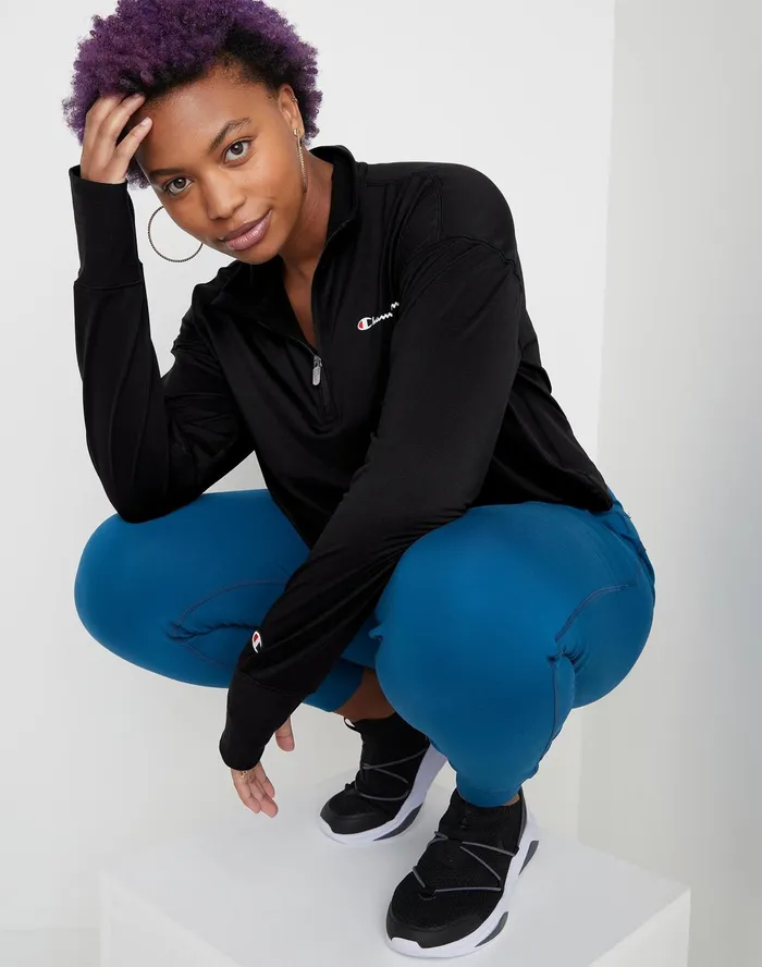 Soft Touch Zip Top Classic Script Black Women Champion TShirts and Tops