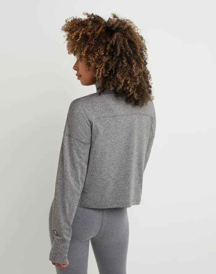 Soft Touch Zip Top Classic Script Ebony Heather Women Champion TShirts and Tops