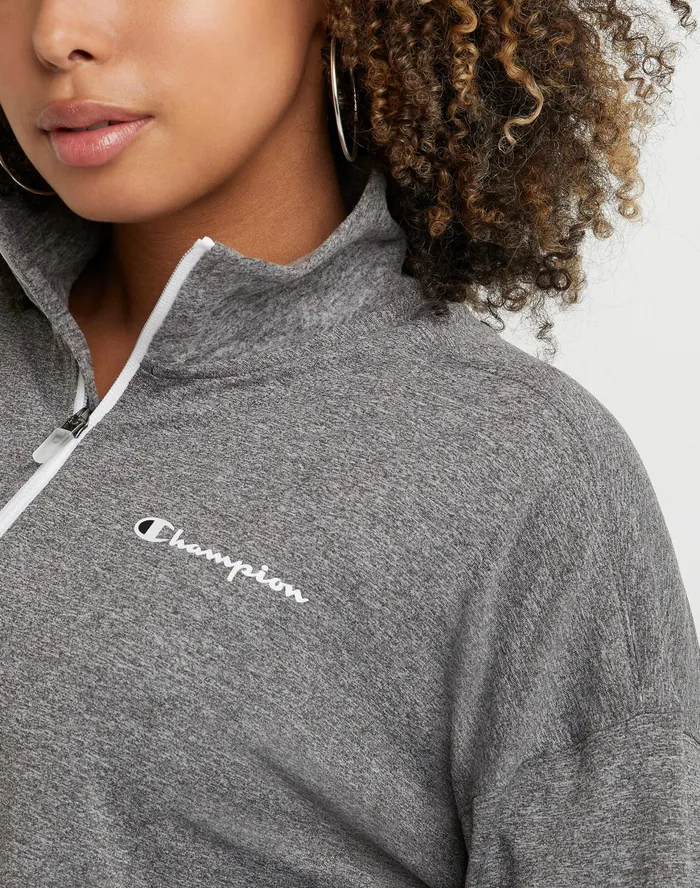 Soft Touch Zip Top Classic Script Ebony Heather Women Champion TShirts and Tops