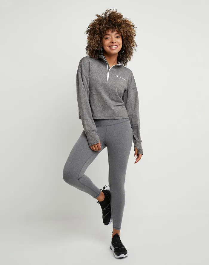 Soft Touch Zip Top Classic Script Ebony Heather Women Champion TShirts and Tops