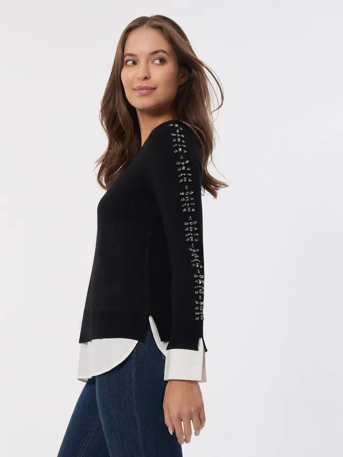 Sparkle Accent Twofer Layered Look Top Women Jones New York Tops and Blouses