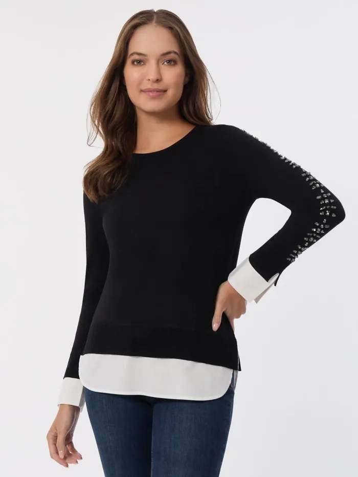 Sparkle Accent Twofer Layered Look Top Women Jones New York Tops and Blouses Sparkle Accent Twofer Layered Look Top Women Jones New York Tops and Blouses