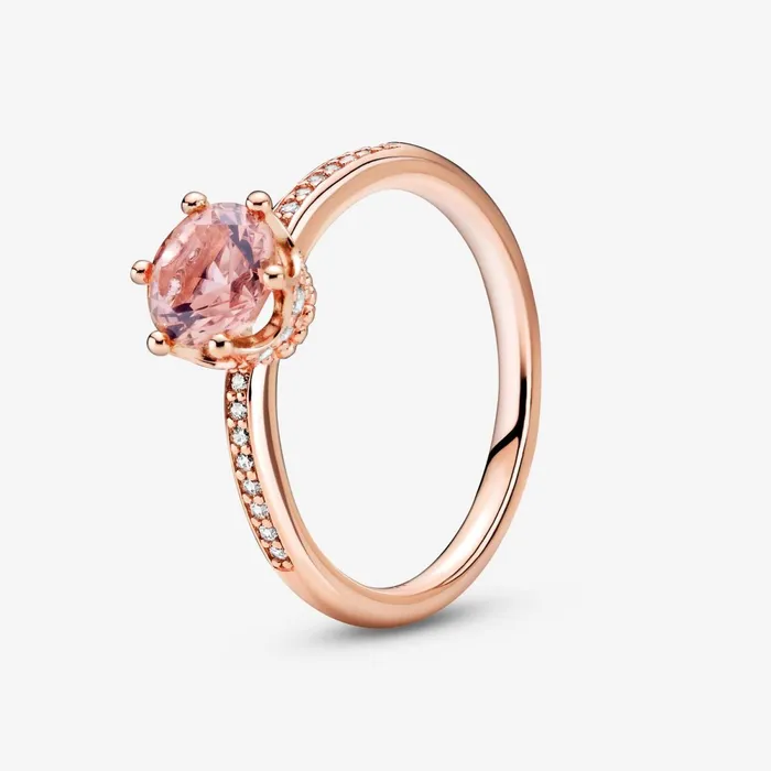 Stackable Rings Women Pandora Pink Sparkling Crown Solitaire Ring