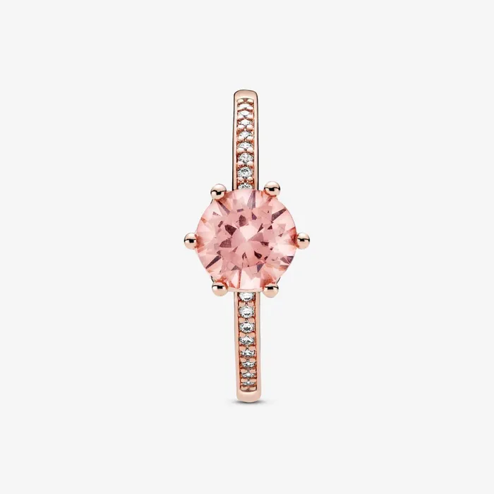 Stackable Rings Women Pandora Pink Sparkling Crown Solitaire Ring
