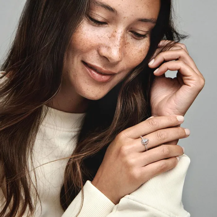 Stackable Rings Women Pandora Sparkling Pear Halo Ring Rose Gold Plated