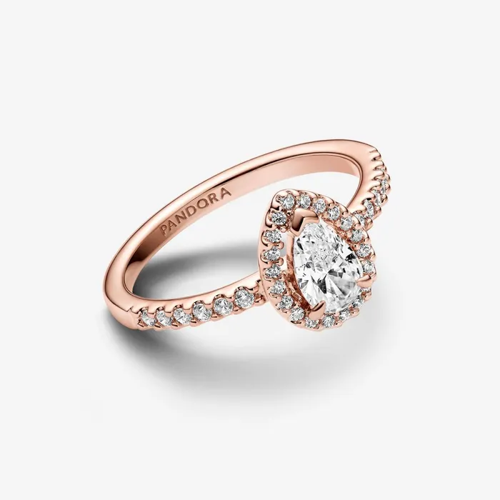 Stackable Rings Women Pandora Sparkling Pear Halo Ring Rose Gold Plated