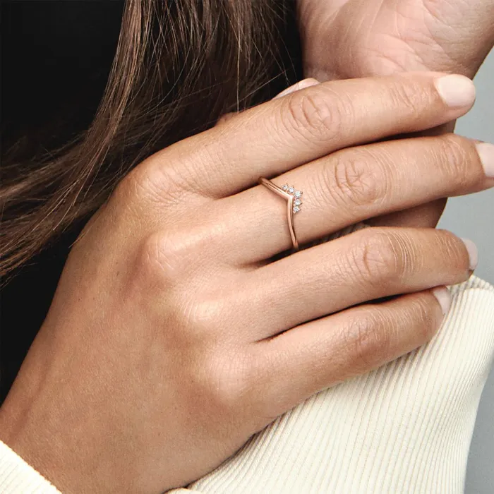 Stackable Rings Women Pandora Tiara Wishbone Ring Rose Gold Plated