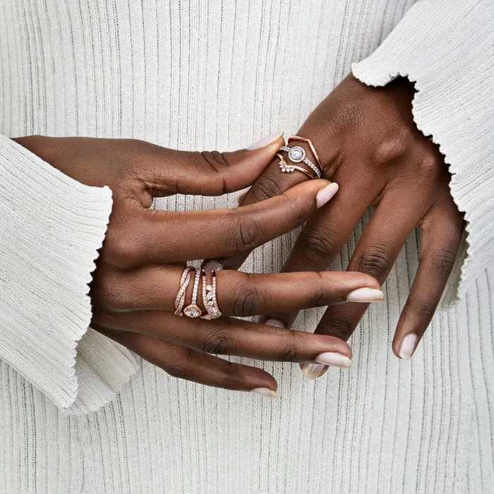Stackable Rings Women Pandora Tiara Wishbone Ring Rose Gold Plated