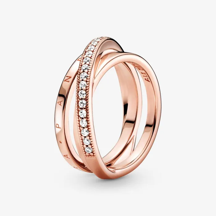 Statement Rings Women Pandora Crossover Pav Triple Band Ring Rose Gold Plated