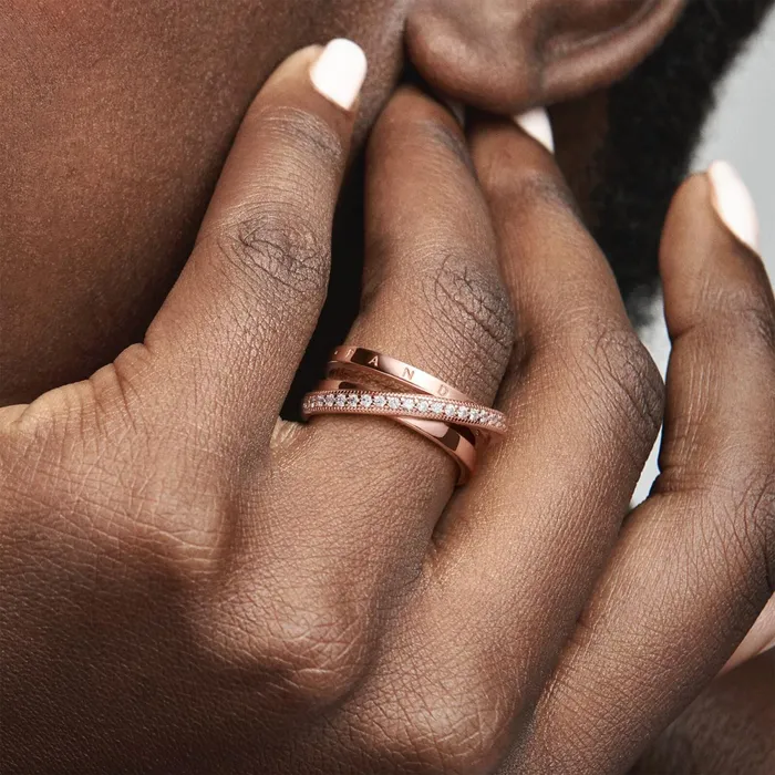 Statement Rings Women Pandora Crossover Pav Triple Band Ring Rose Gold Plated