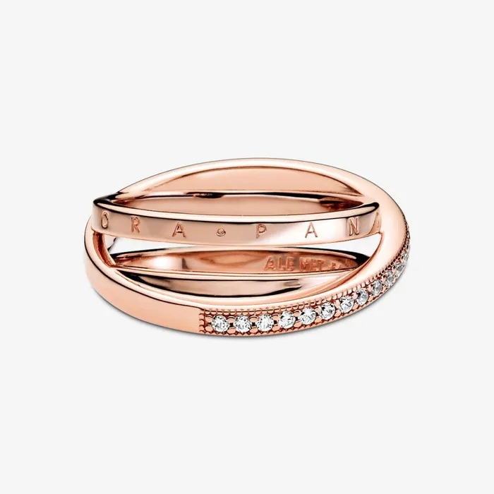 Statement Rings Women Pandora Crossover Pav Triple Band Ring Rose Gold Plated