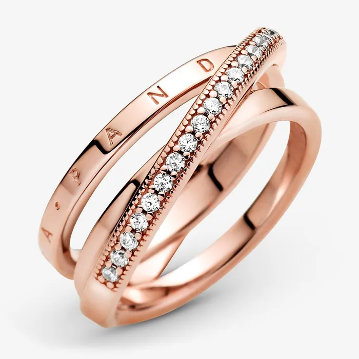 Statement Rings Women Pandora Crossover Pav Triple Band Ring Rose Gold Plated