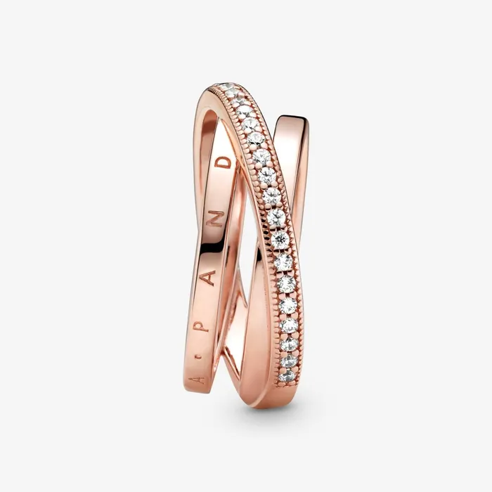 Statement Rings Women Pandora Crossover Pav Triple Band Ring Rose Gold Plated