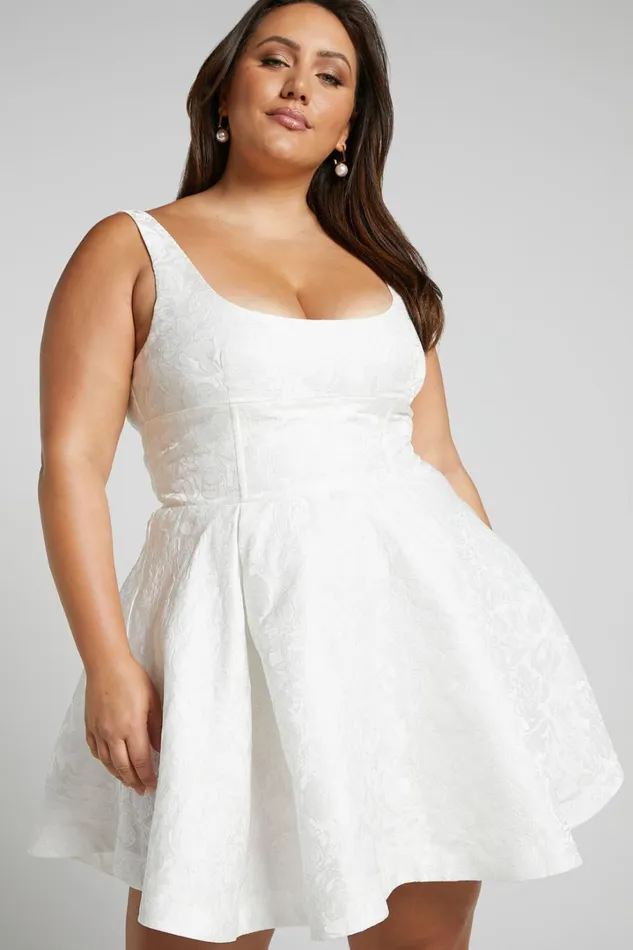 Stephane Mini Dress 8211 Corset Scoop Neck Fit And Flare Dress In Ivory Women Showpo Curve Clothes