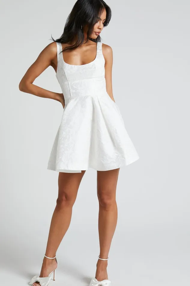 Stephane Mini Dress 8211 Corset Scoop Neck Fit And Flare Dress In Ivory Women Showpo Curve Clothes