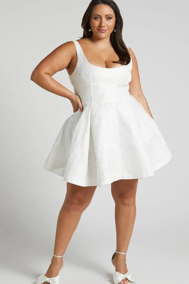 Stephane Mini Dress 8211 Corset Scoop Neck Fit And Flare Dress In Ivory Women Showpo Curve Clothes