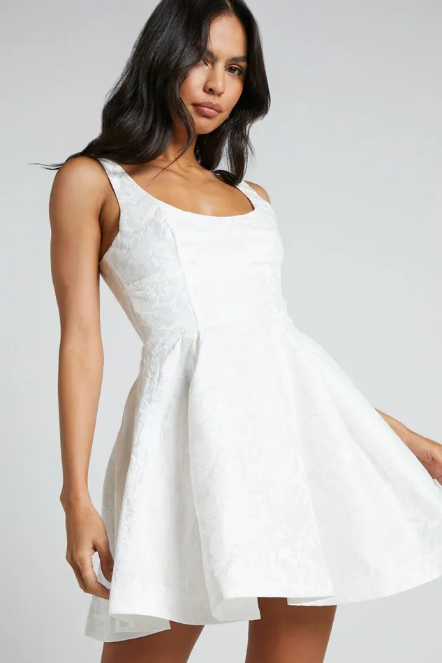 Stephane Mini Dress 8211 Corset Scoop Neck Fit And Flare Dress In Ivory Women Showpo Curve Clothes