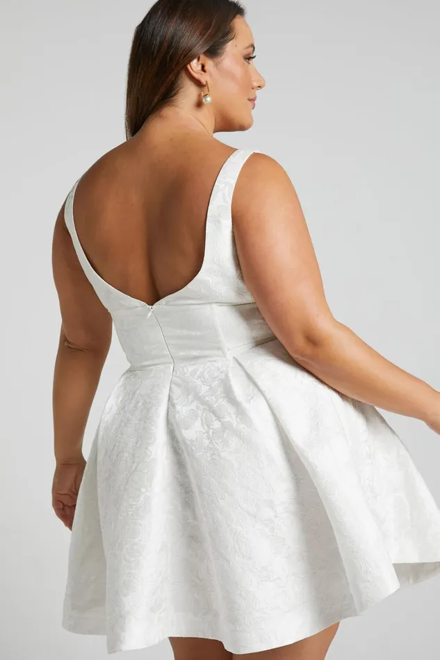 Stephane Mini Dress 8211 Corset Scoop Neck Fit And Flare Dress In Ivory Women Showpo Curve Clothes
