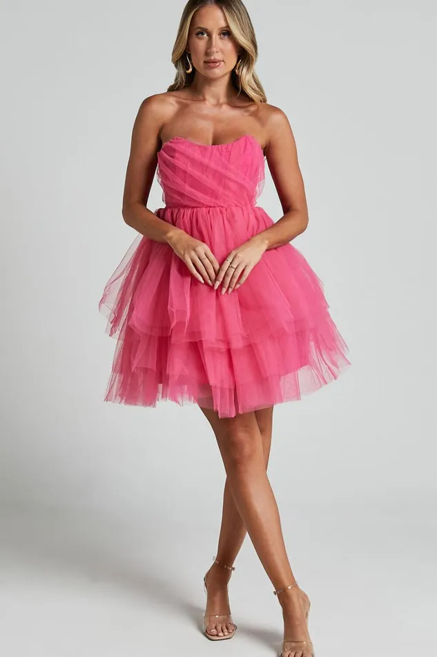 Stephy Mini Dress 8211 Strapless Tiered Tulle In Pink Women Showpo Dresses