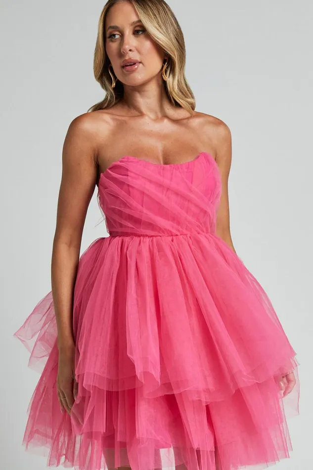 Stephy Mini Dress 8211 Strapless Tiered Tulle In Pink Women Showpo Dresses