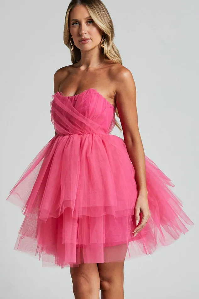Stephy Mini Dress 8211 Strapless Tiered Tulle In Pink Women Showpo Dresses