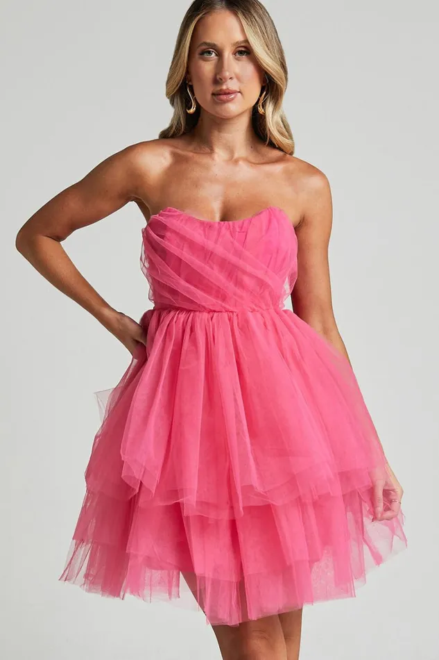 Stephy Mini Dress 8211 Strapless Tiered Tulle In Pink Women Showpo Dresses