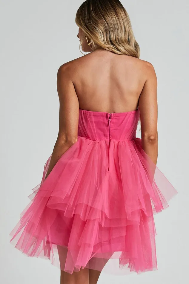 Stephy Mini Dress 8211 Strapless Tiered Tulle In Pink Women Showpo Dresses