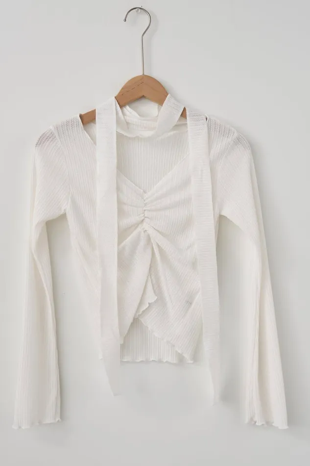 Storets Abony Pointelle Top WScarf Women Tops Storets Abony Pointelle Top WScarf Women Tops