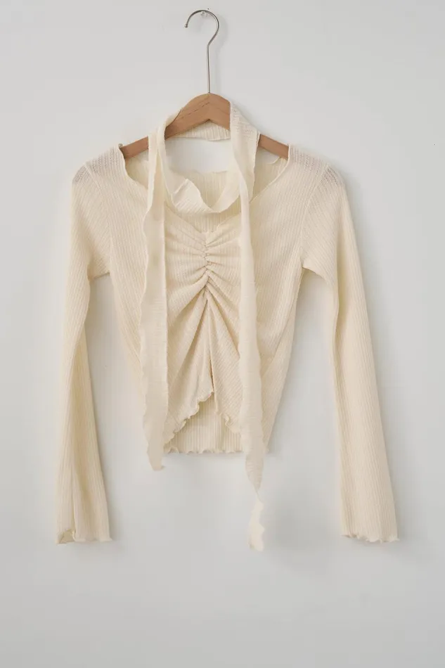 Storets Abony Pointelle Top WScarf Women Tops Storets Abony Pointelle Top WScarf Women Tops