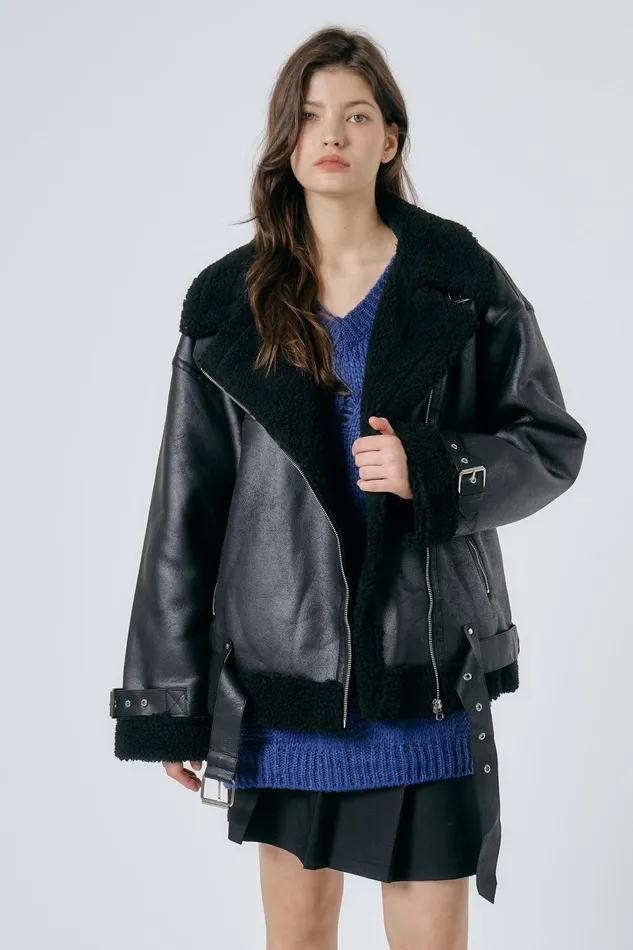 Storets Celina Shearling Aviator Coat Women Jackets and Coats