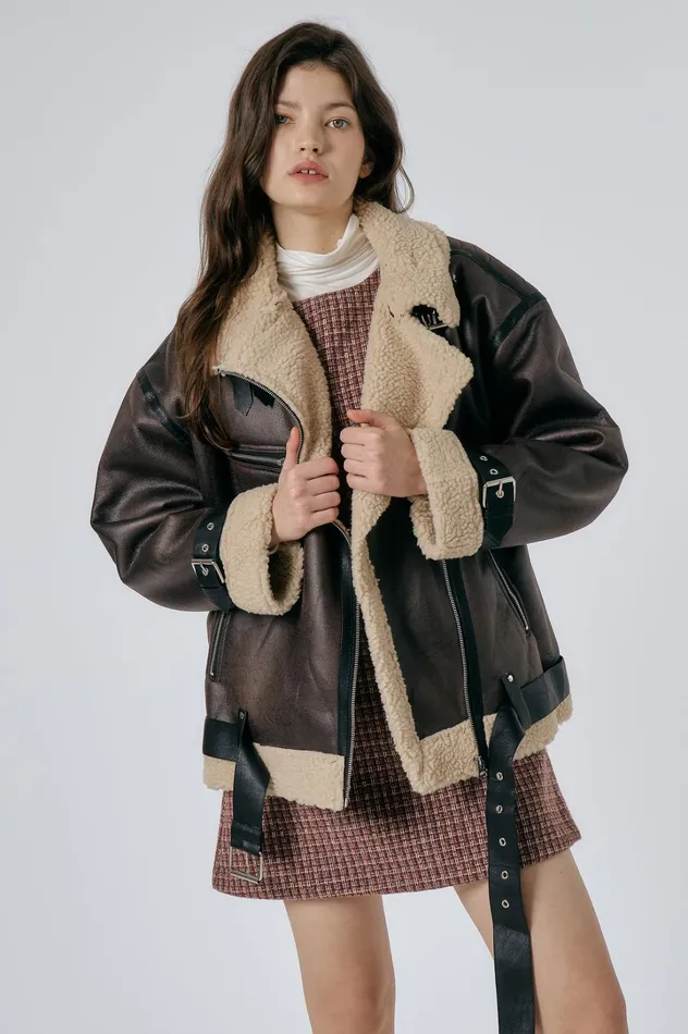 Storets Celina Shearling Aviator Coat Women Jackets and Coats Storets Celina Shearling Aviator Coat Women Jackets and Coats
