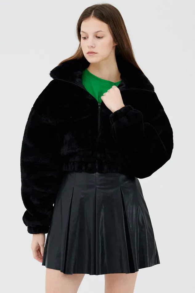 Storets Iris Faux Fur Bomber Jacket Women Jackets and Coats