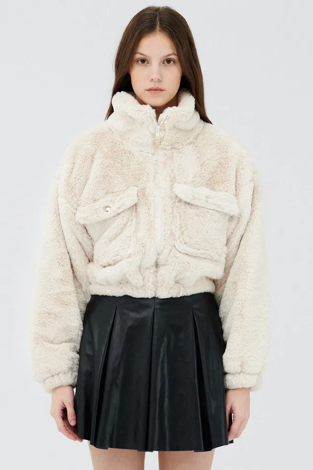 Storets Iris Faux Fur Bomber Jacket Women Jackets and Coats
