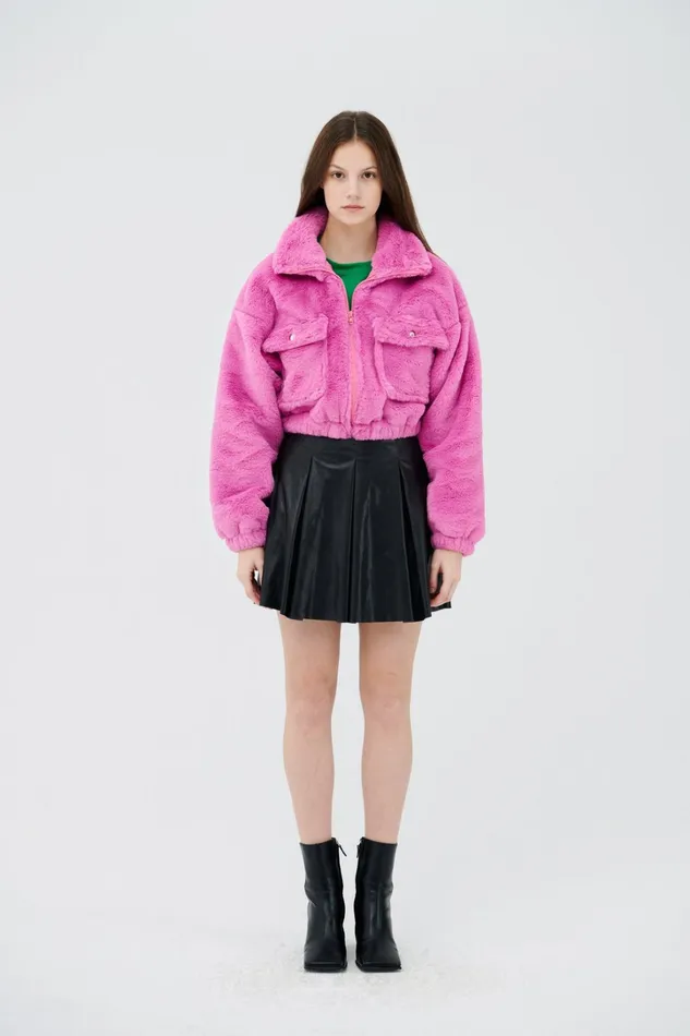 Storets Iris Faux Fur Bomber Jacket Women Jackets and Coats