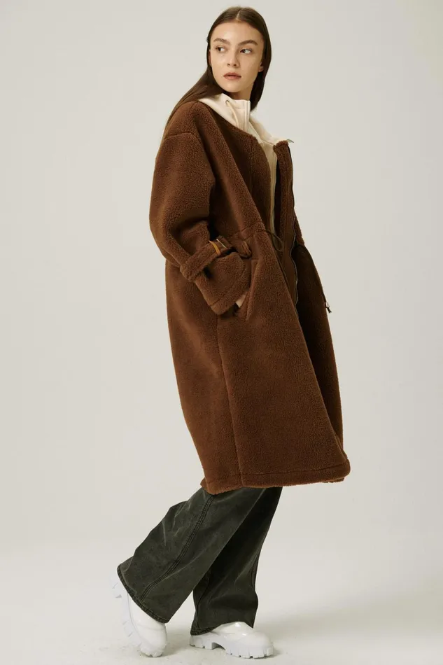 Storets Joe Hood Layered Teddy Coat Women Jackets and Coats