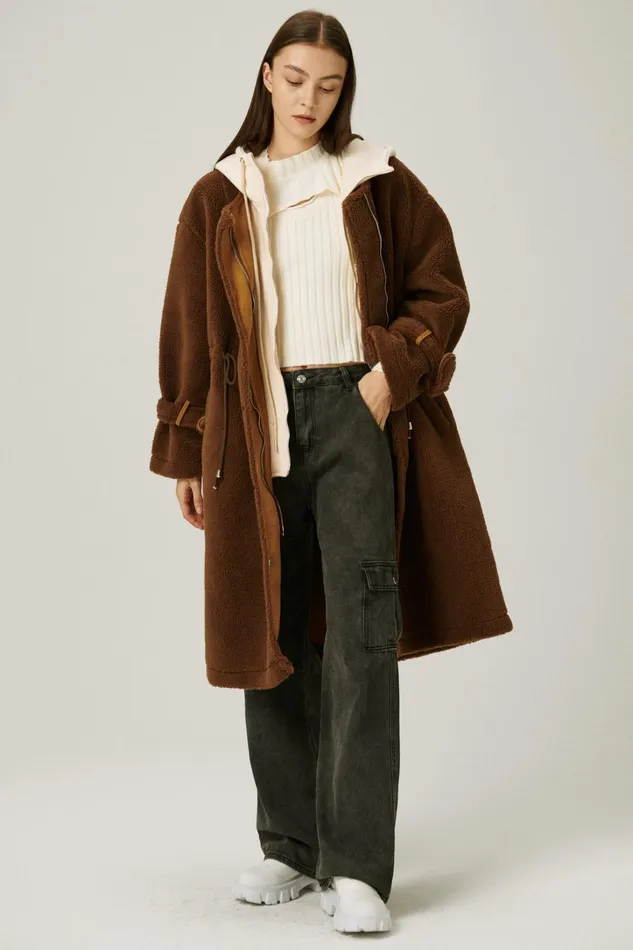 Storets Joe Hood Layered Teddy Coat Women Jackets and Coats