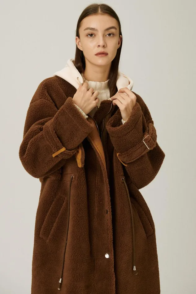 Storets Joe Hood Layered Teddy Coat Women Jackets and Coats
