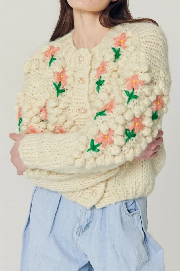 Storets Lily Floral Embroidered Knit Cardigan Women Sweaters and Knitwears