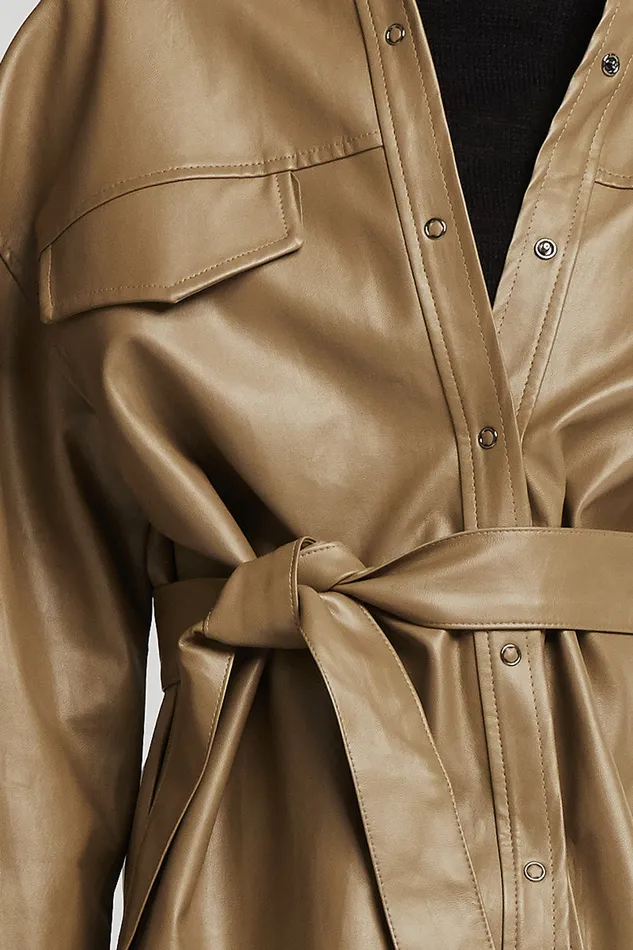 Storets Louise Oversized Pleather Shirt WBelt Women Jackets and Coats
