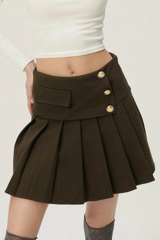 Storets Mila Gold Button Pleated Skort Women Skirts