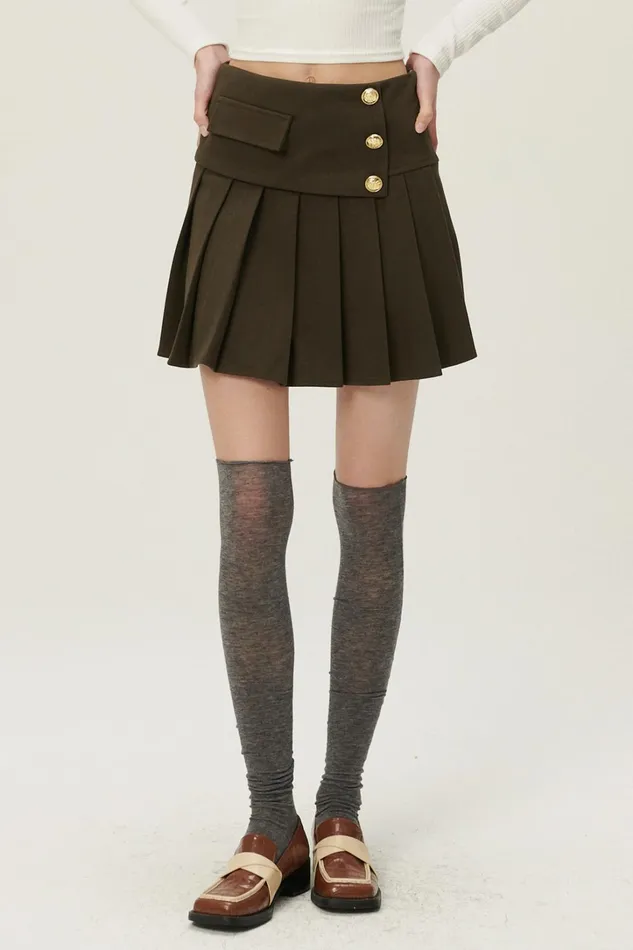 Storets Mila Gold Button Pleated Skort Women Skirts