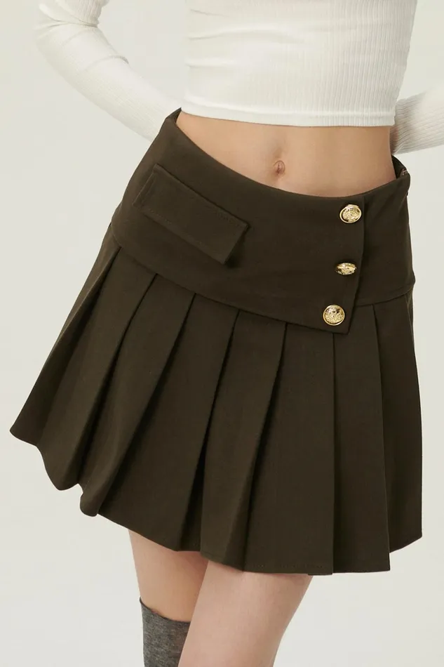 Storets Mila Gold Button Pleated Skort Women Skirts