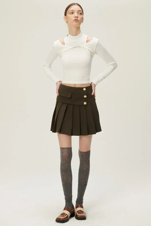 Storets Mila Gold Button Pleated Skort Women Skirts