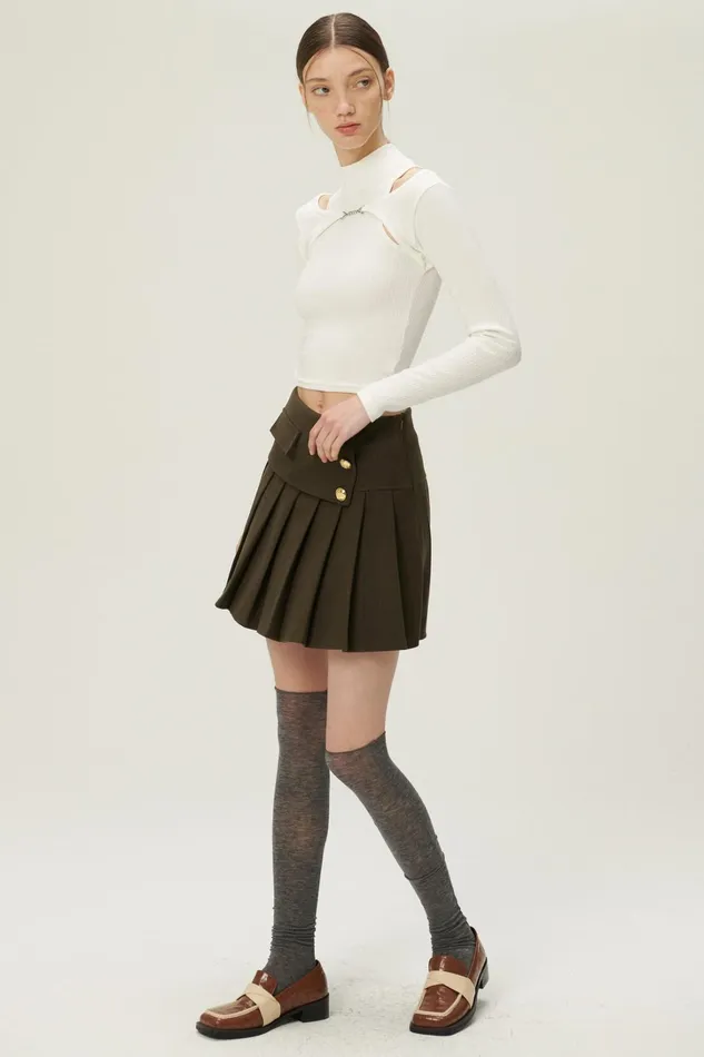 Storets Mila Gold Button Pleated Skort Women Skirts